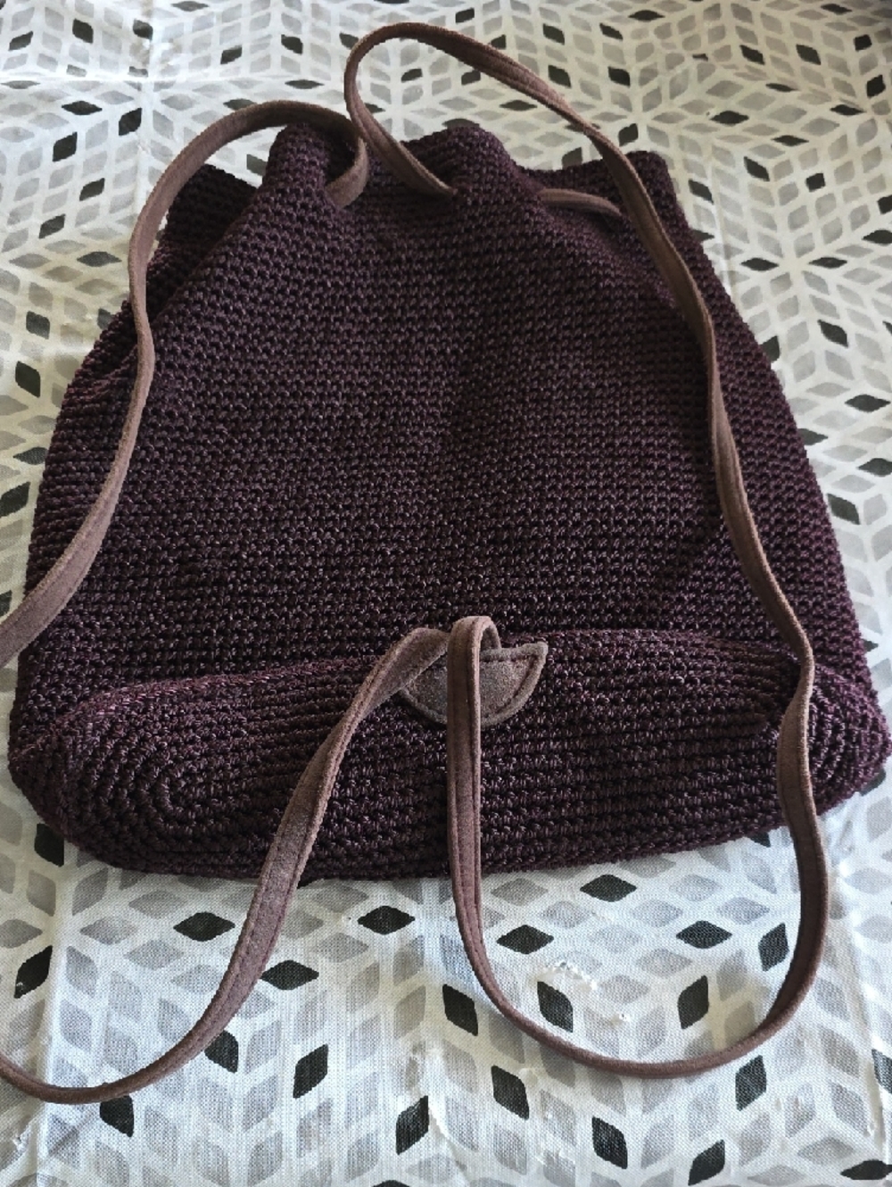 The Sak Plum Crochet Drawstring Backpack with Leather Trim - Picture 4 of 7